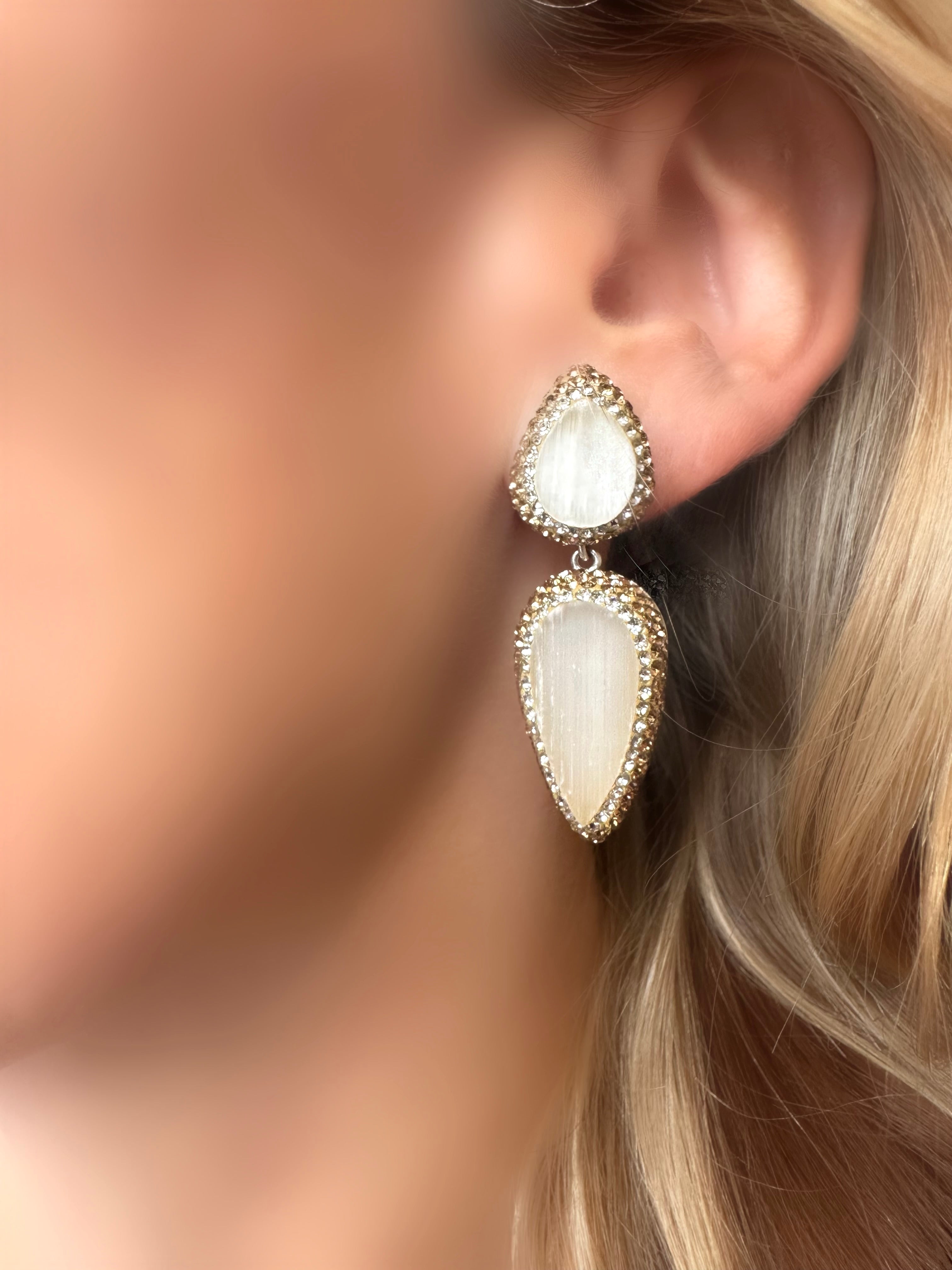 Pendientes Glossy Gota Cuarzo (Blanco) (Plata 925)