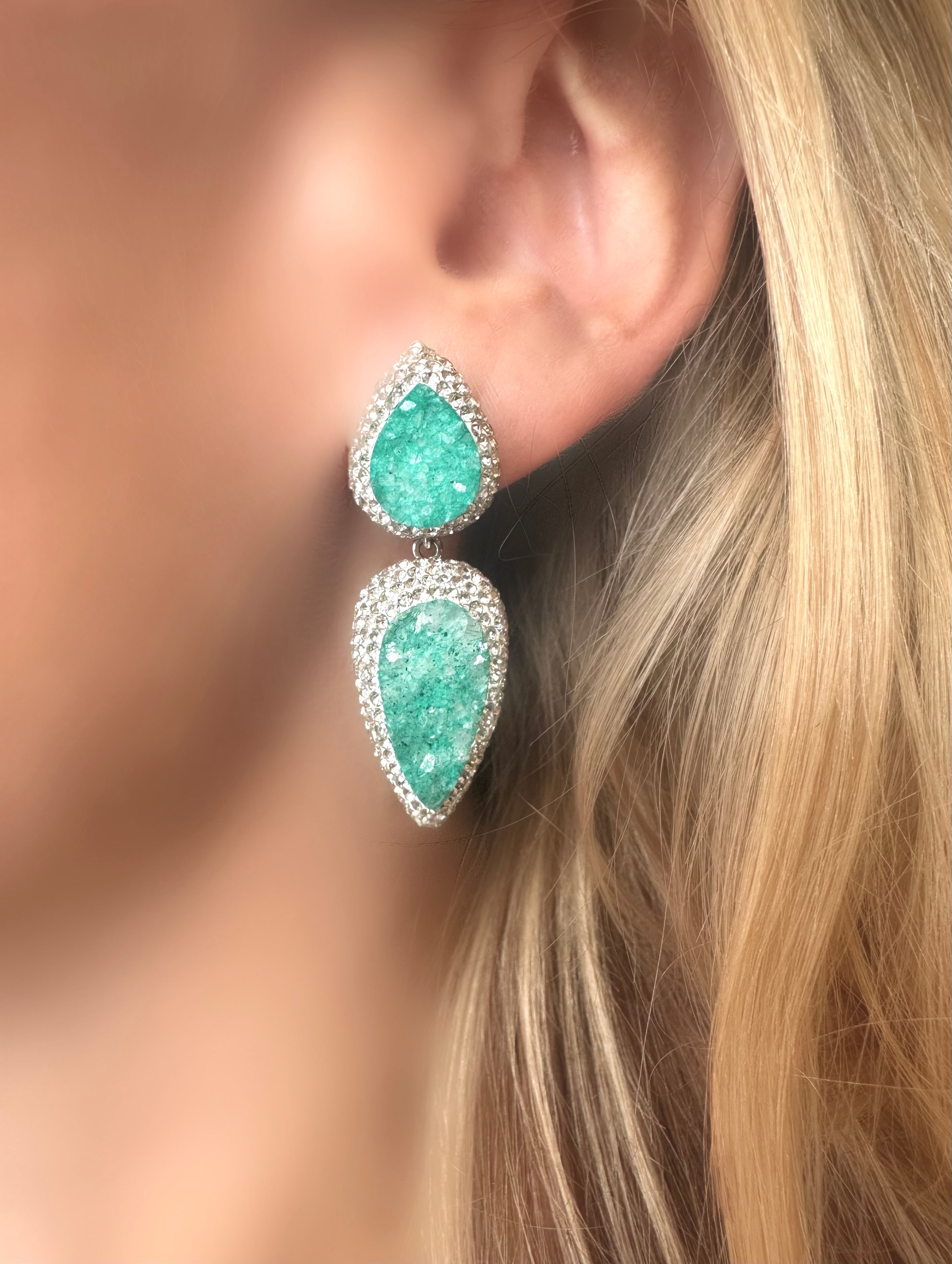 Glossy Quartz Drop Earrings (Turquoise) (925 Silver)