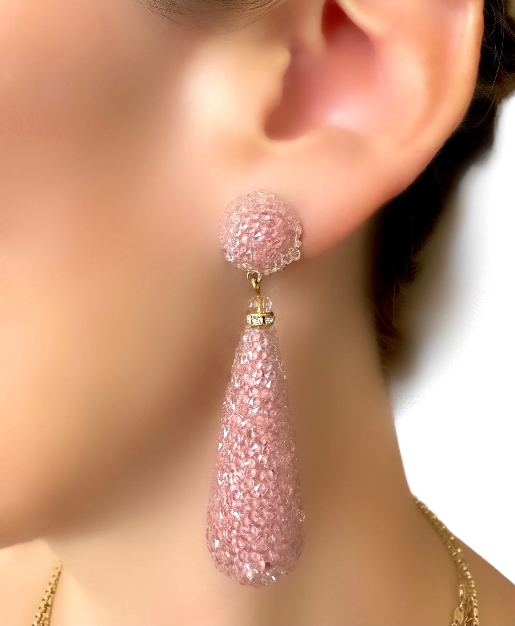 Crystal Teardrop Earrings (Pink)